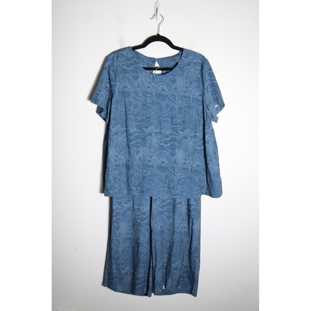 J. Jill 2 Pc Set Silky Soft  Colette Cropped Pant Pleat Back Tee LP Seaside Blue